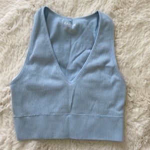 Garage V Neck Crop Top in blue